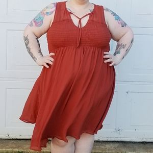Torrid Rust chiffon smocked tank dress